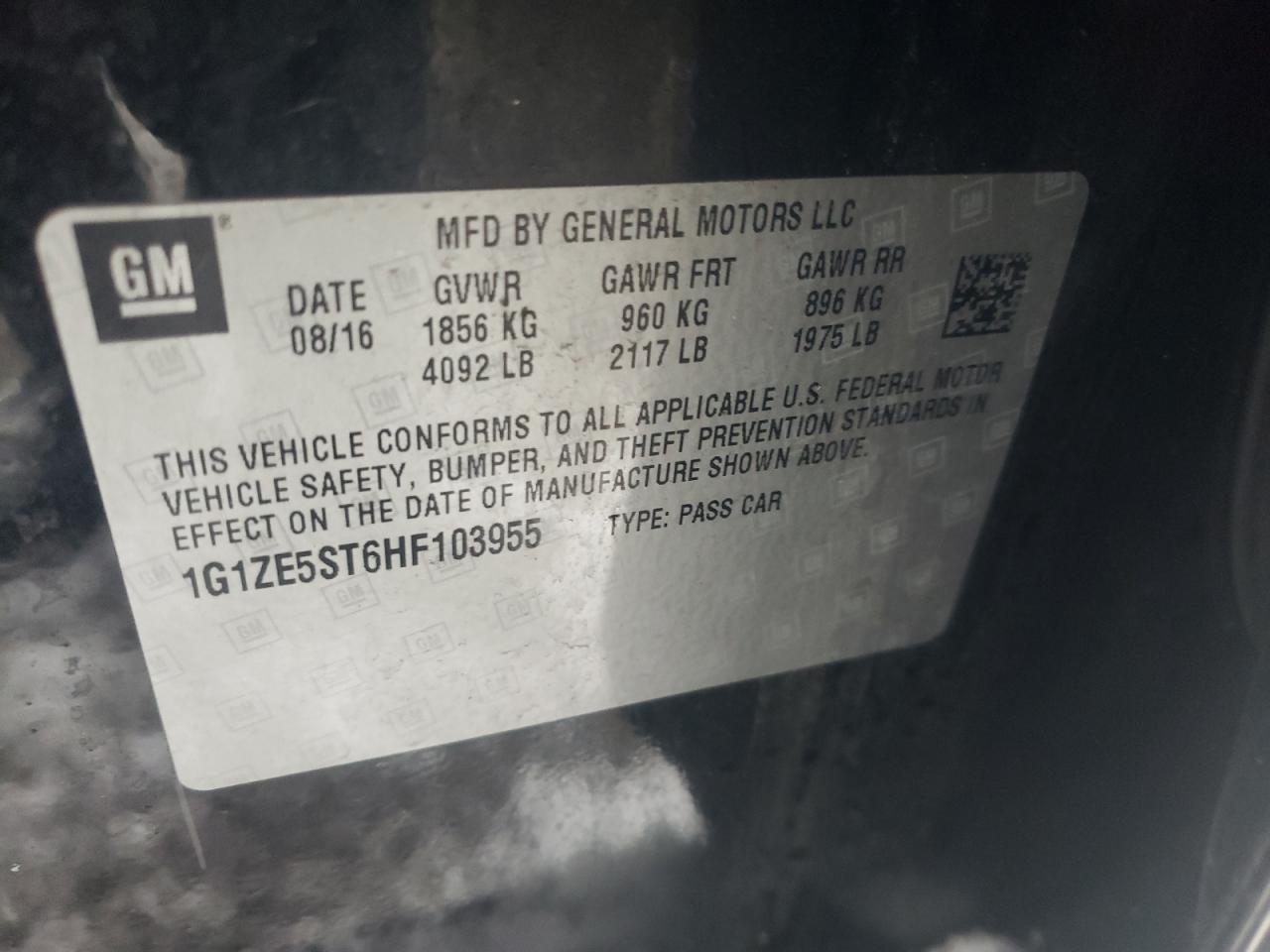 Photo 10 from auction – 2017 CHEVROLET MALIBU LT with VIN 1G1ZE5ST6HF103955