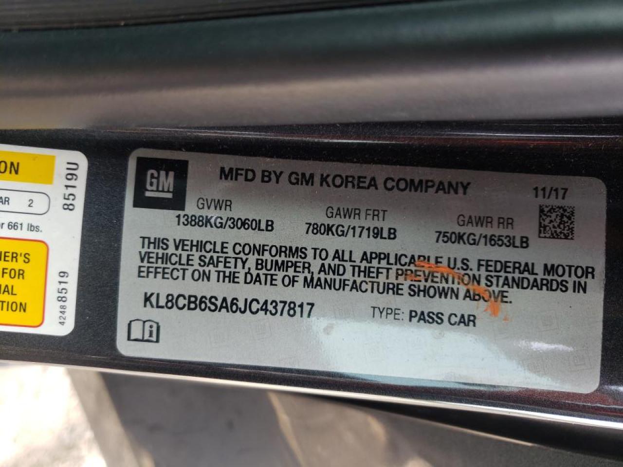 Photo 10 from auction – 2018 CHEVROLET SPARK LS with VIN KL8CB6SA6JC437817