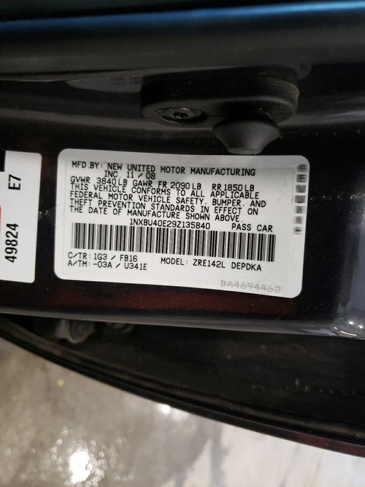 Photo 10 from auction – 2009 TOYOTA COROLLA BA with VIN 1NXBU40E29Z135840