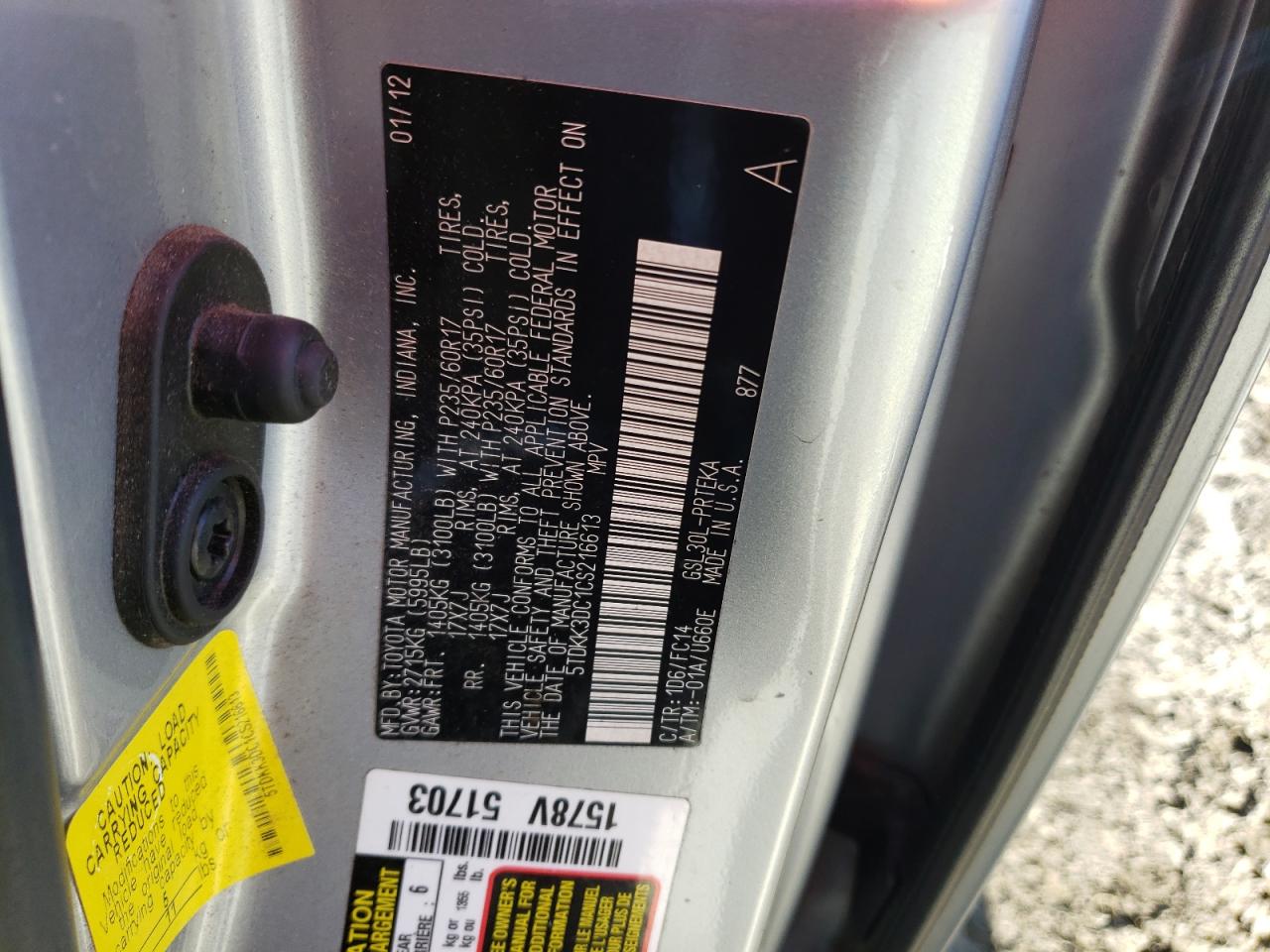 Zdjęcie 10 z aukcji – 2012 TOYOTA SIENNA LE z VIN 5TDKK3DC1CS216613
