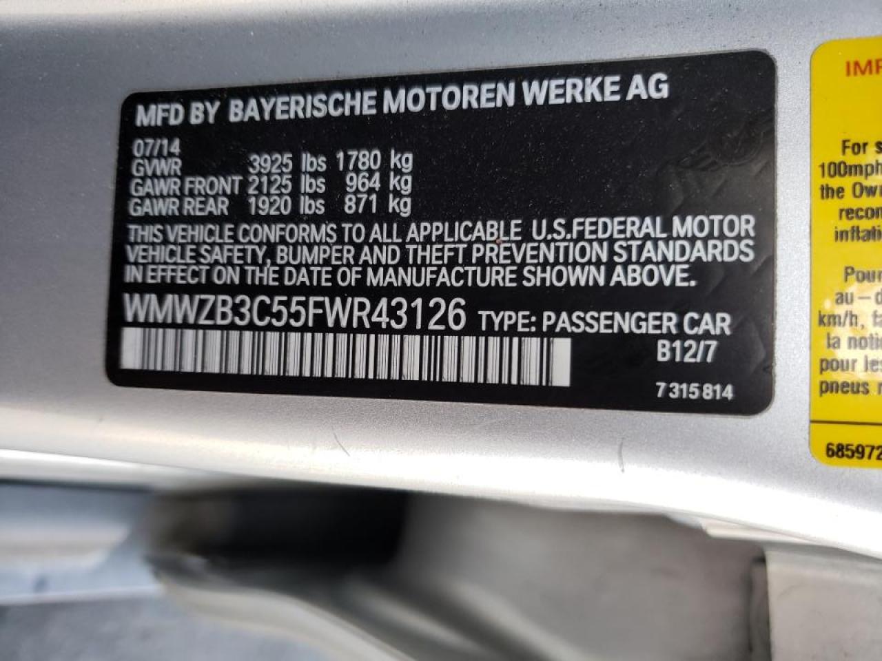 Foto 10 de la subasta – 2015 MINI COOPER COU con VIN WMWZB3C55FWR43126