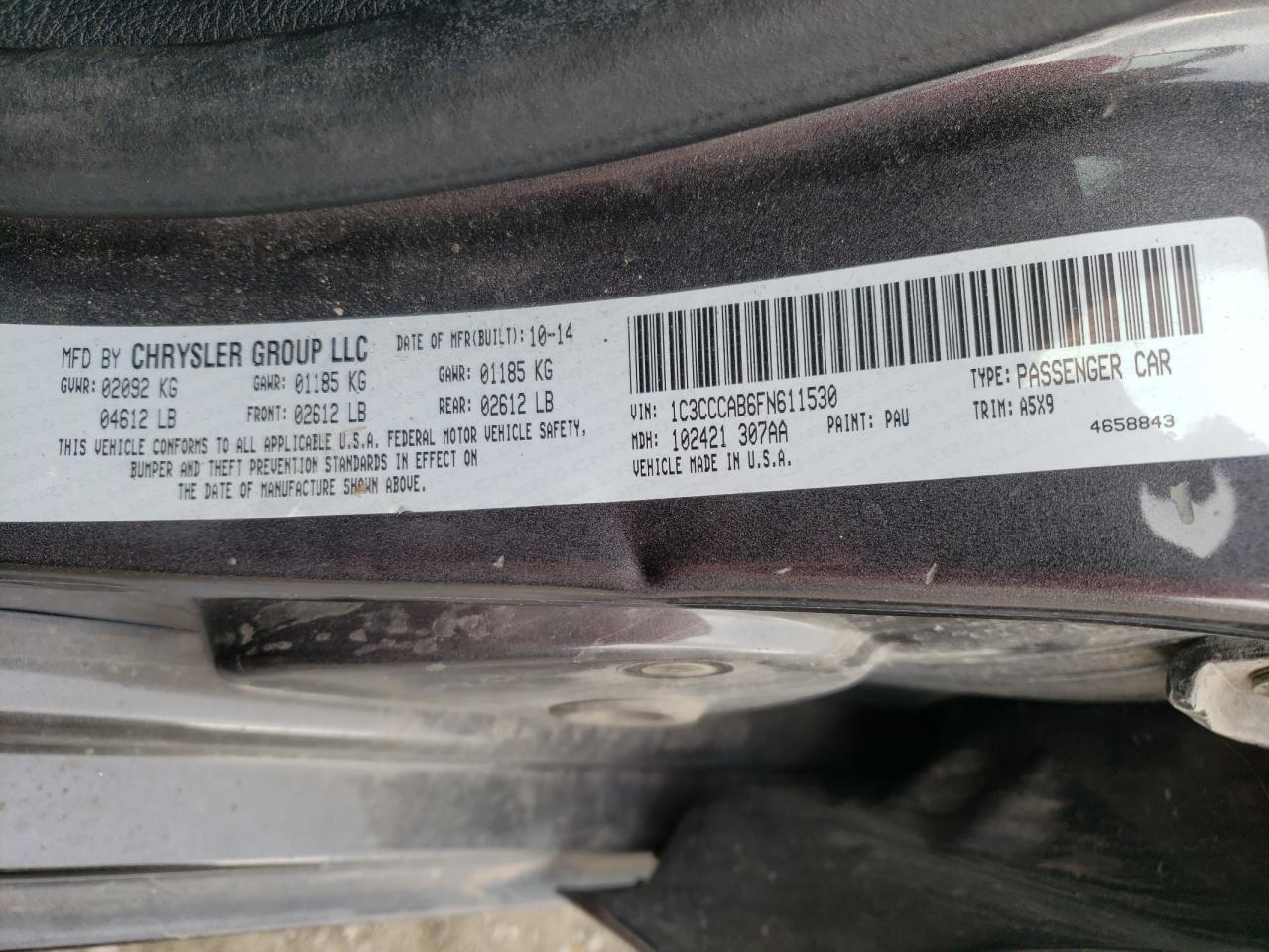 Photo 10 from auction – 2015 CHRYSLER 200 LIMITE with VIN 1C3CCCAB6FN611530