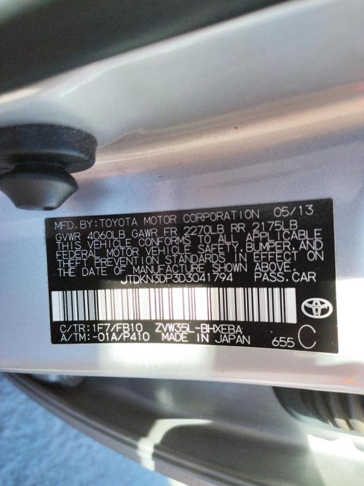 Photo 10 from auction – 2013 TOYOTA PRIUS PLUG with VIN JTDKN3DP3D3041794