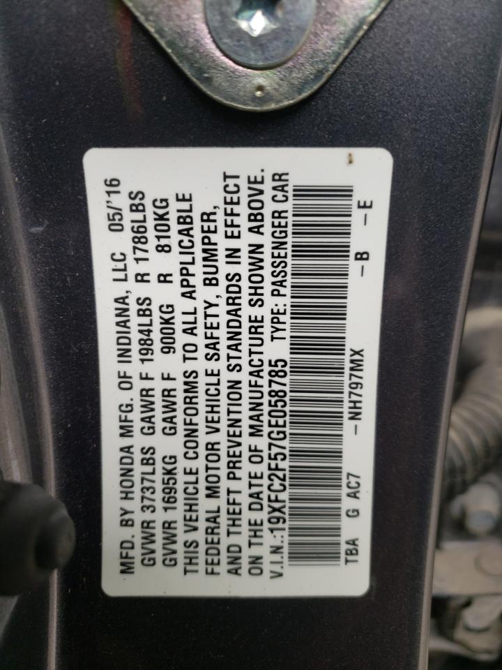 Photo 10 from auction – 2016 HONDA CIVIC LX with VIN 19XFC2F57GE058785