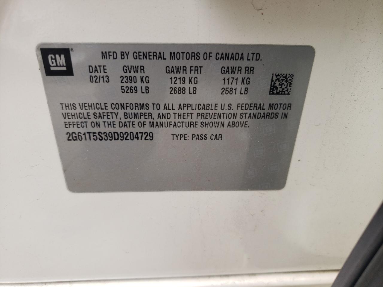 Photo 10 from auction – 2013 CADILLAC XTS PREMIU with VIN 2G61T5S39D9204729