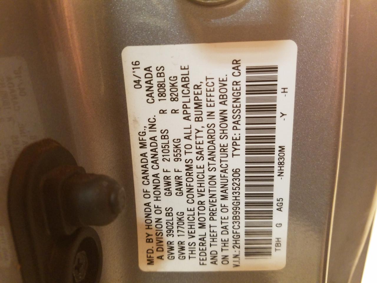 Photo 10 from auction – 2016 HONDA CIVIC TOUR with VIN 2HGFC3B99GH352306