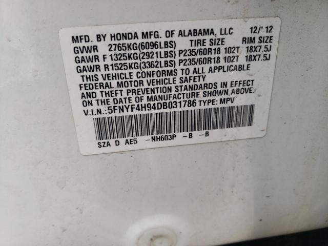 Photo 10 from auction – 2013 HONDA PILOT TOUR with VIN 5FNYF4H94DB031786