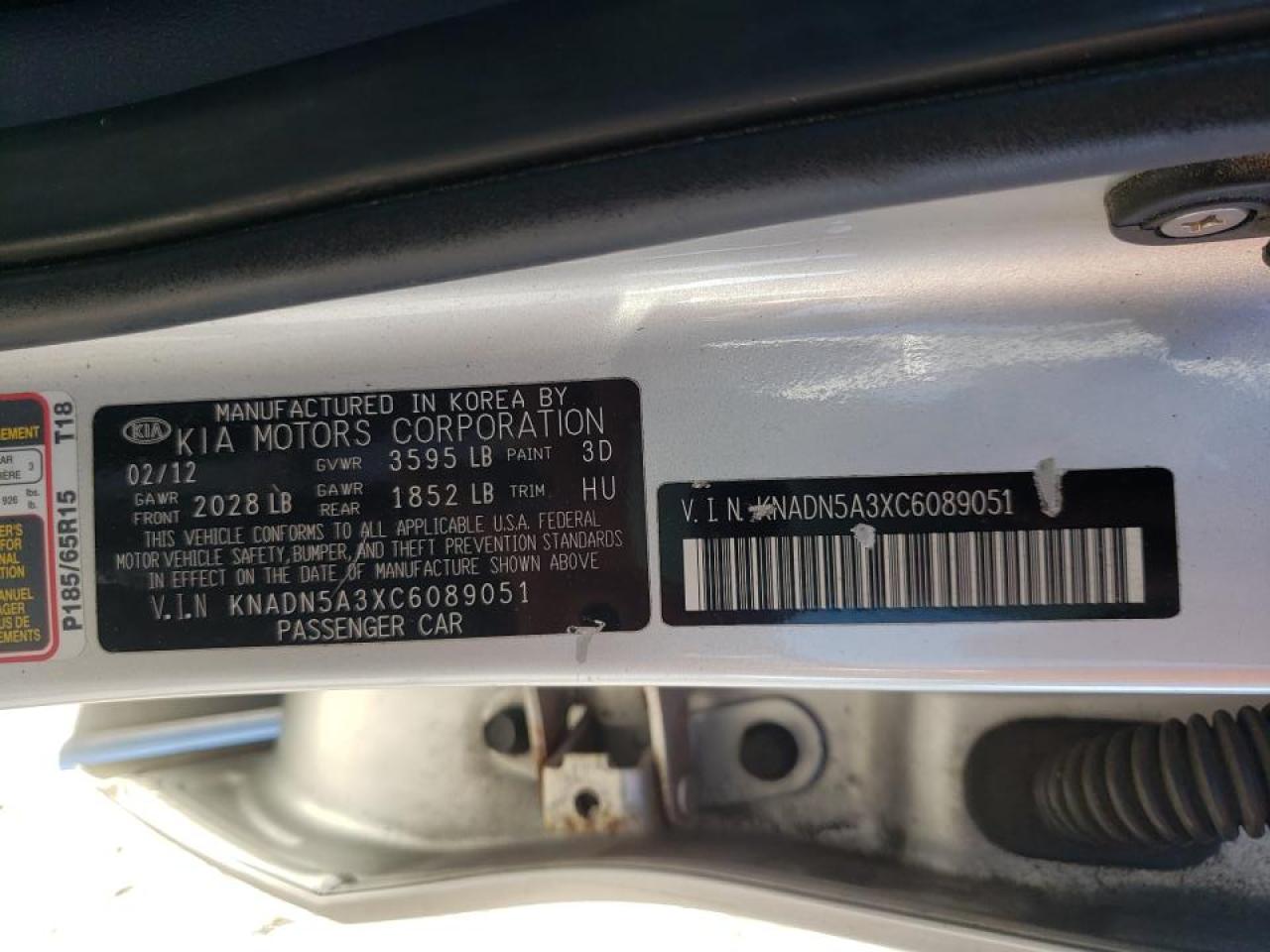 Photo 10 from auction – 2012 KIA RIO EX with VIN KNADN5A3XC6089051