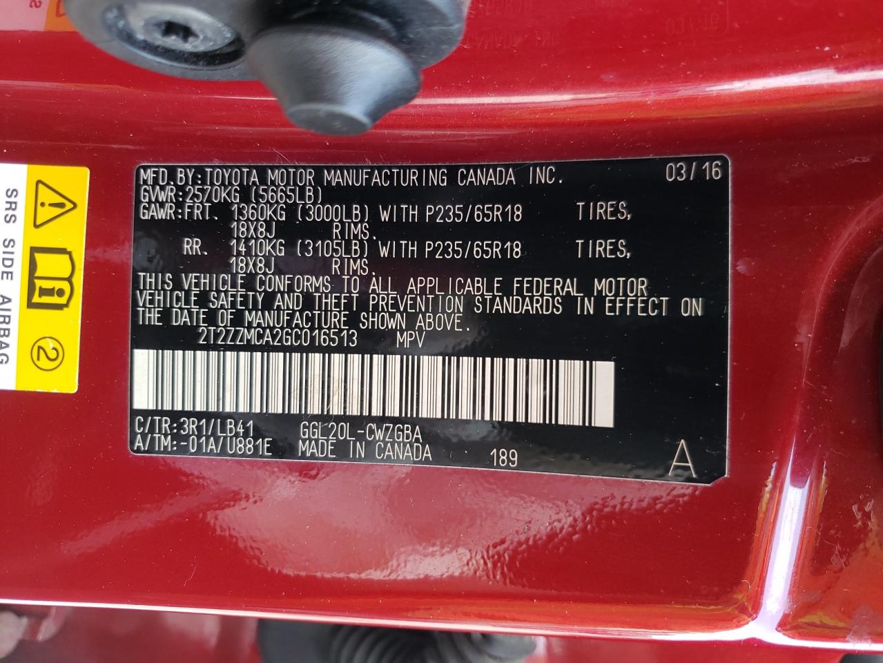 Photo 10 from auction – 2016 LEXUS RX 350 with VIN 2T2ZZMCA2GC016513