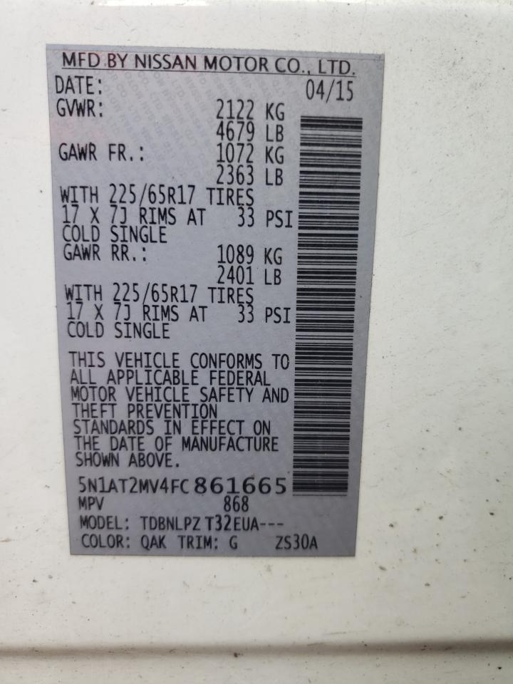Photo 10 from auction – 2015 NISSAN ROGUE S with VIN 5N1AT2MV4FC861665