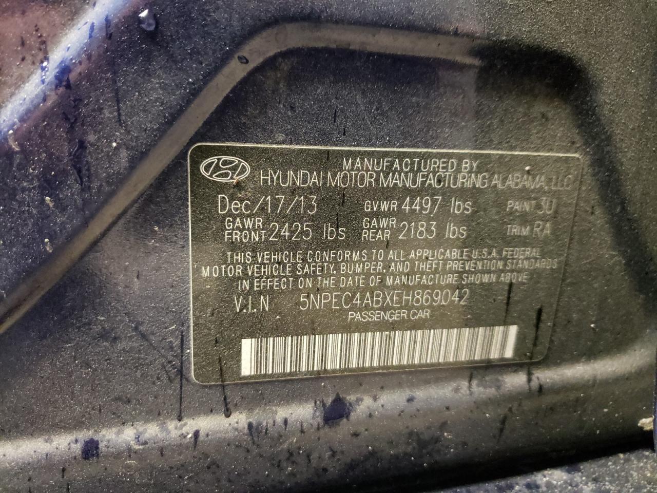 Photo 10 from auction – 2014 HYUNDAI SONATA SE with VIN 5NPEC4ABXEH869042