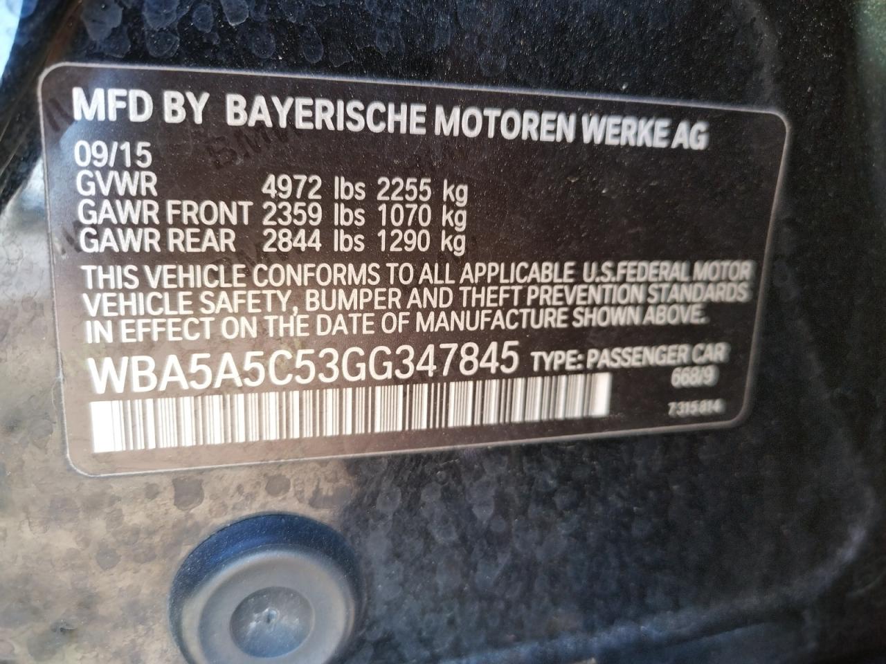 Photo 10 from auction – 2016 BMW 528 I with VIN WBA5A5C53GG347845