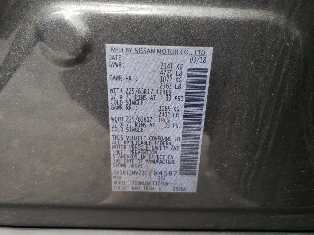 Photo 10 from auction – 2018 NISSAN ROGUE S with VIN 5N1AT2MV7JC784587