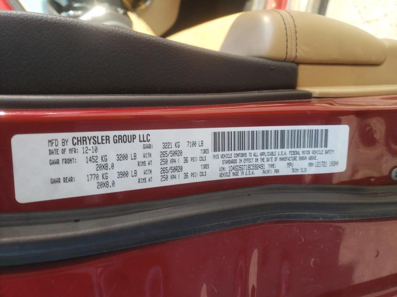 Photo 10 from auction – 2011 DODGE DURANGO CI with VIN 1D4SD5GT1BC592491