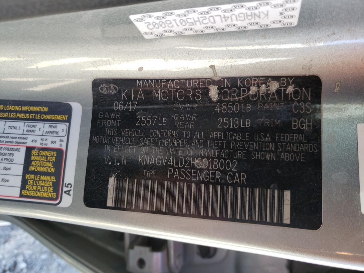 Photo 10 from auction – 2017 KIA OPTIMA PLU with VIN KNAGV4LD2H5018002