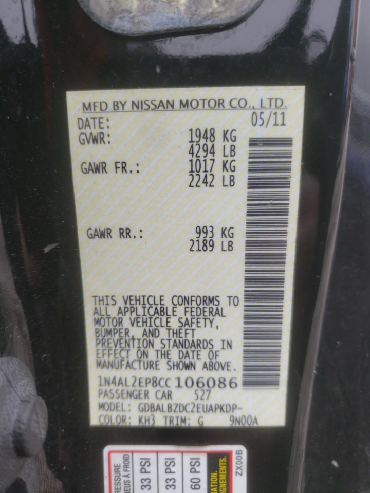 Photo 10 from auction – 2012 NISSAN ALTIMA S with VIN 1N4AL2EP8CC106086