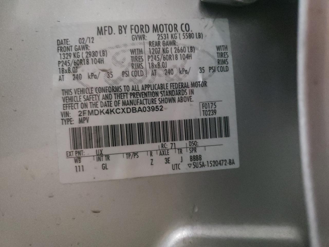 Photo 10 from auction – 2013 FORD EDGE LIMIT with VIN 2FMDK4KCXDBA03952