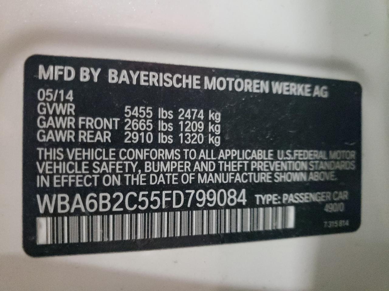 Photo 10 from auction – 2015 BMW 650 I GRAN with VIN WBA6B2C55FD799084
