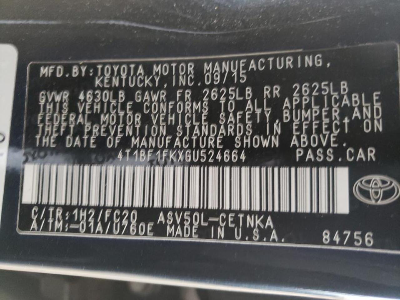 Photo 10 from auction – 2016 TOYOTA CAMRY LE with VIN 4T1BF1FKXGU524664