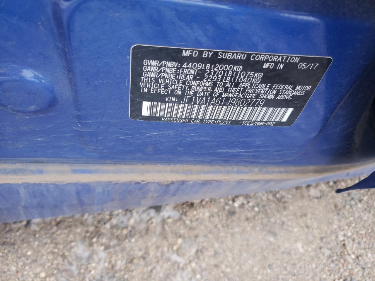 Photo 10 from auction – 2018 SUBARU WRX with VIN JF1VA1A61J9802779