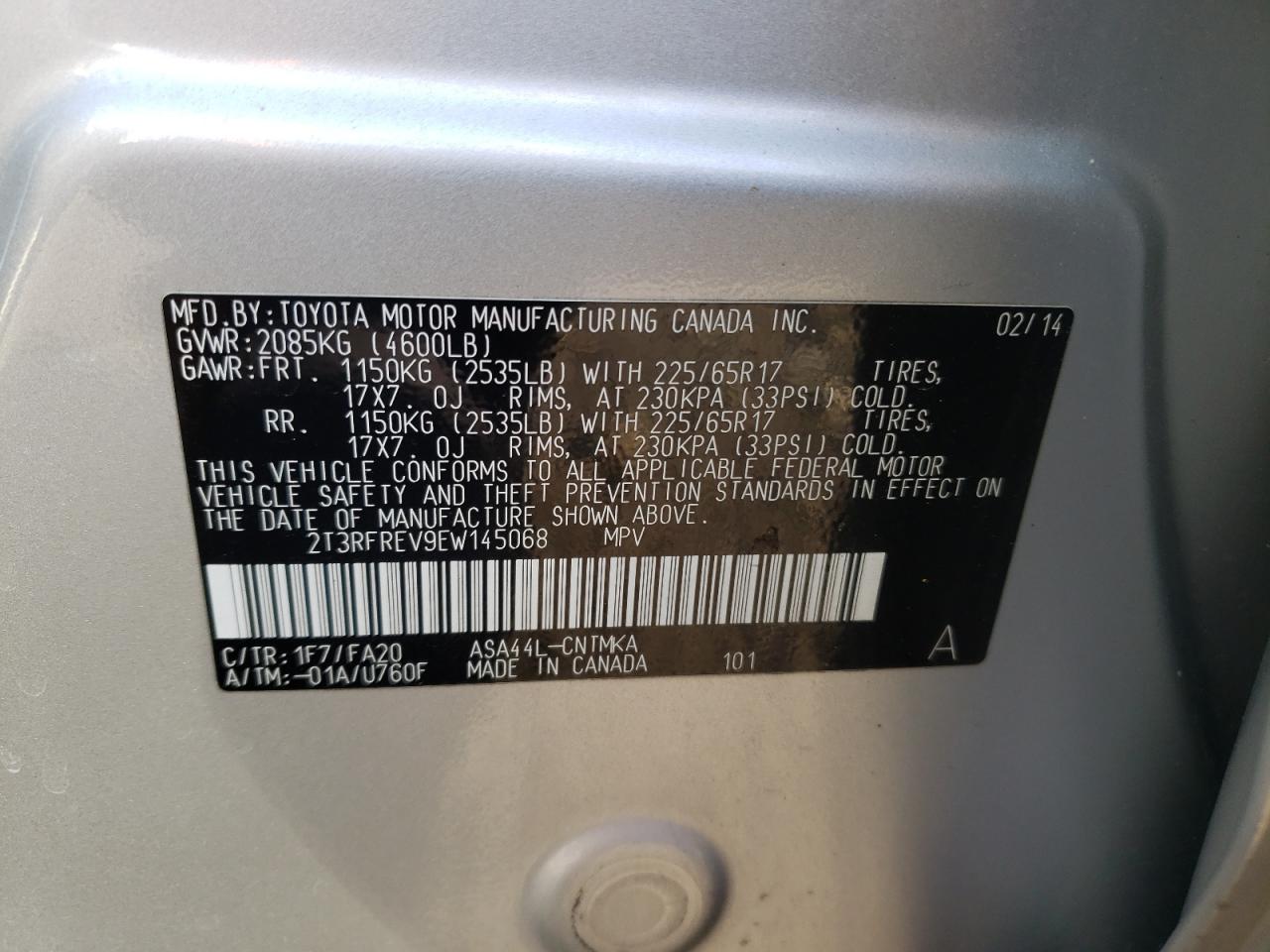 Photo 10 from auction – 2014 TOYOTA RAV4 XLE with VIN 2T3RFREV9EW145068