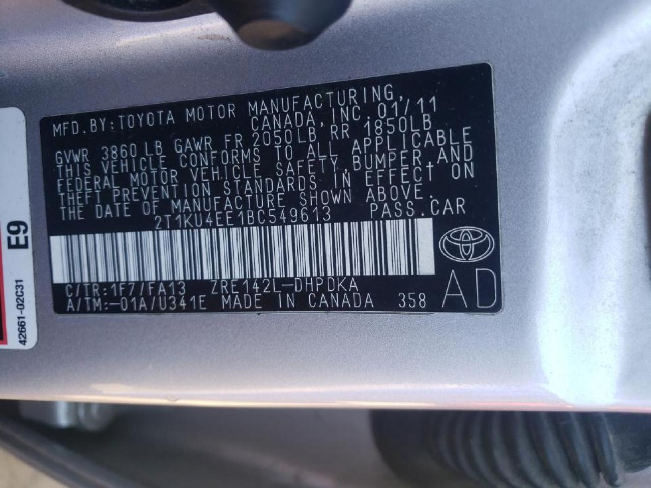 Photo 10 from auction – 2011 TOYOTA COROLLA MA with VIN 2T1KU4EE1BC549613
