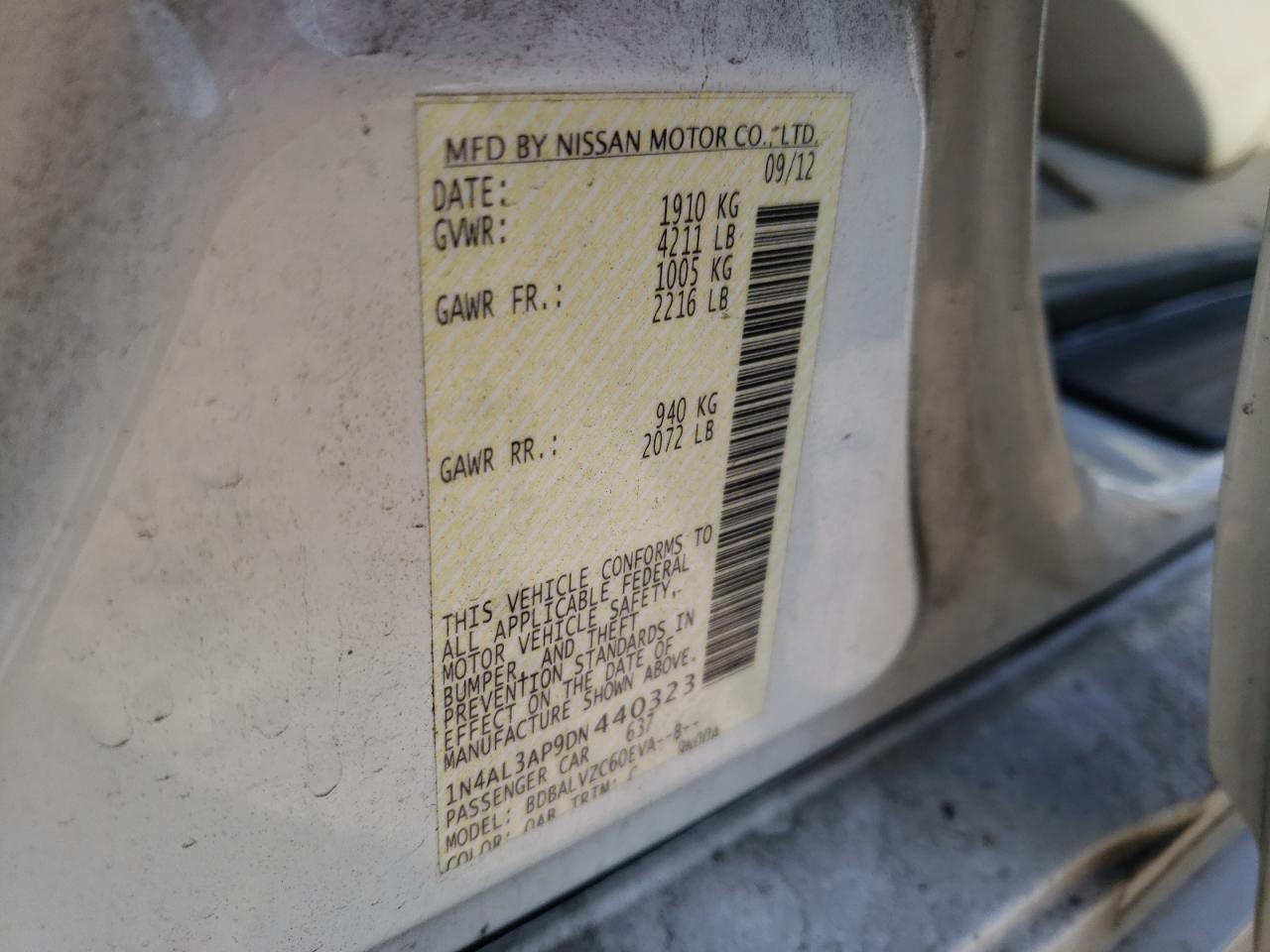 Photo 10 from auction – 2013 NISSAN ALTIMA 2.5 with VIN 1N4AL3AP9DN440323