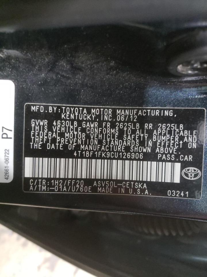 Photo 10 from auction – 2012 TOYOTA CAMRY BASE with VIN 4T1BF1FK9CU126906