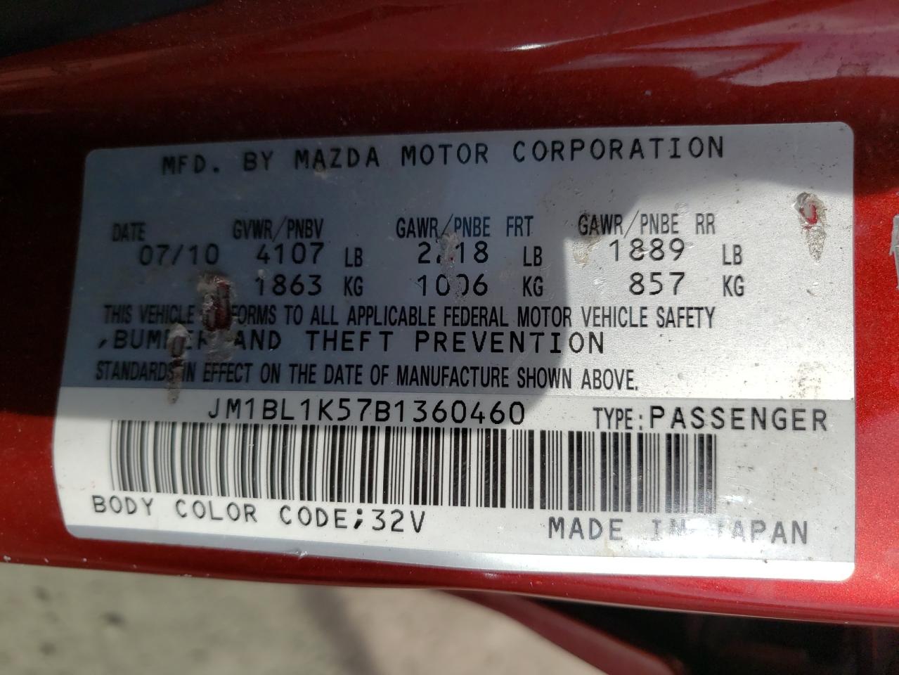 Photo 10 from auction – 2011 MAZDA 3 S with VIN JM1BL1K57B1360460