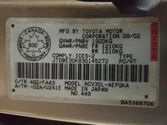 Photo 10 from auction – 2003 TOYOTA CAMRY LE with VIN JTDBE30K830145272