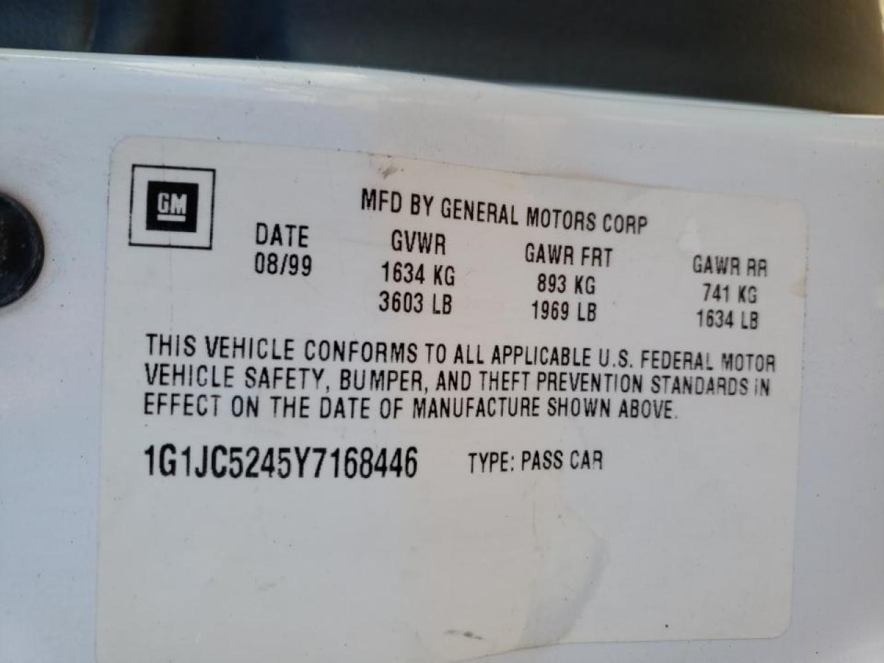 Photo 10 from auction – 2000 CHEVROLET CAVALIER with VIN 1G1JC5245Y7168446