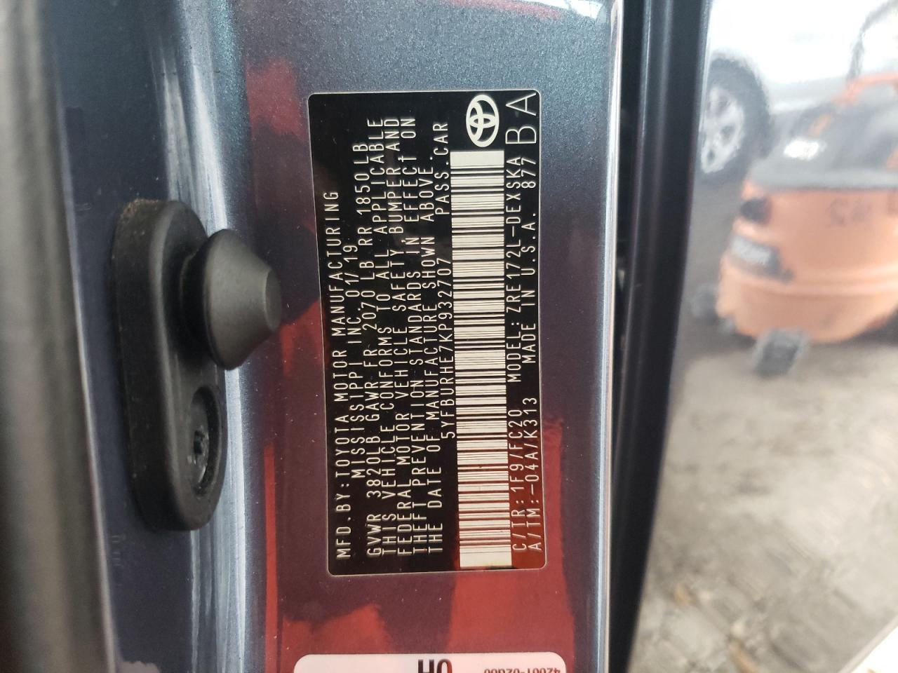 Photo 10 from auction – 2019 TOYOTA COROLLA L with VIN 5YFBURHE7KP932707