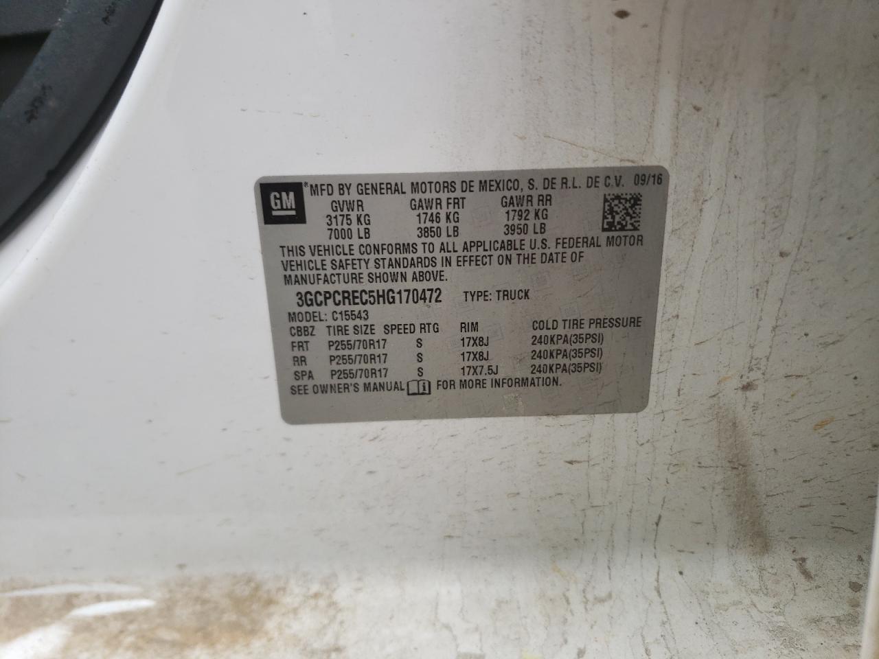 Photo 10 from auction – 2017 CHEVROLET SILVERADO with VIN 3GCPCREC5HG170472