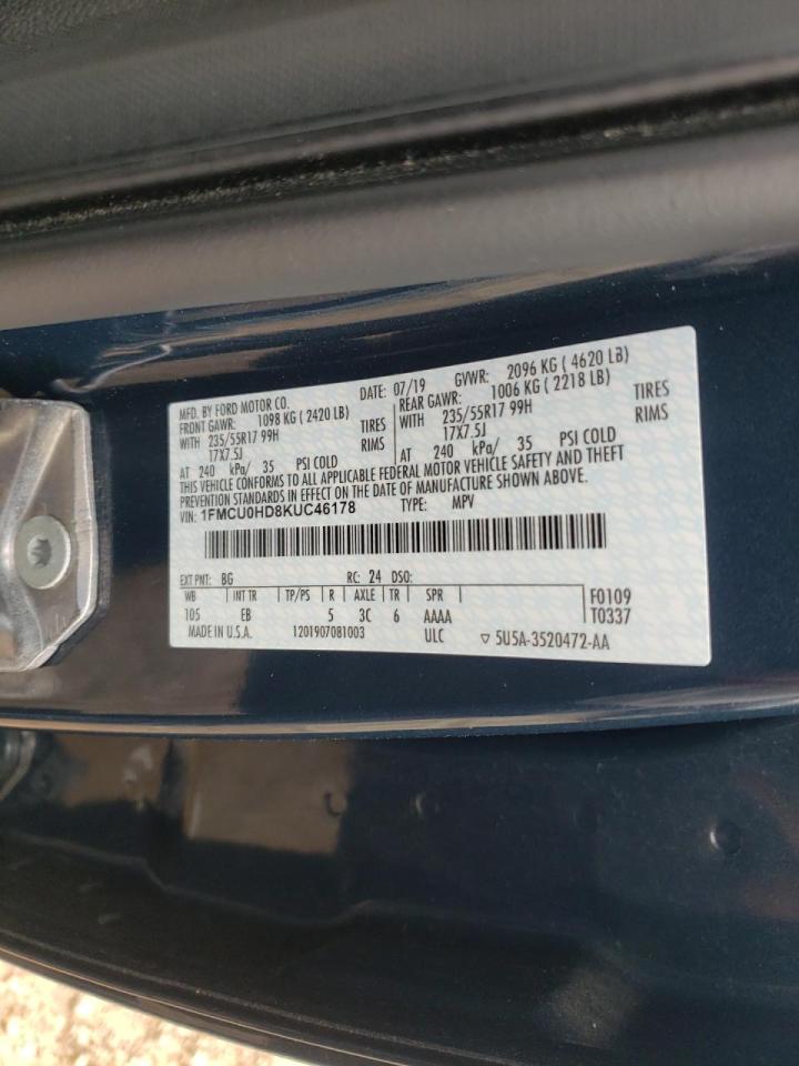 Photo 10 from auction – 2019 FORD ESCAPE SEL with VIN 1FMCU0HD8KUC46178