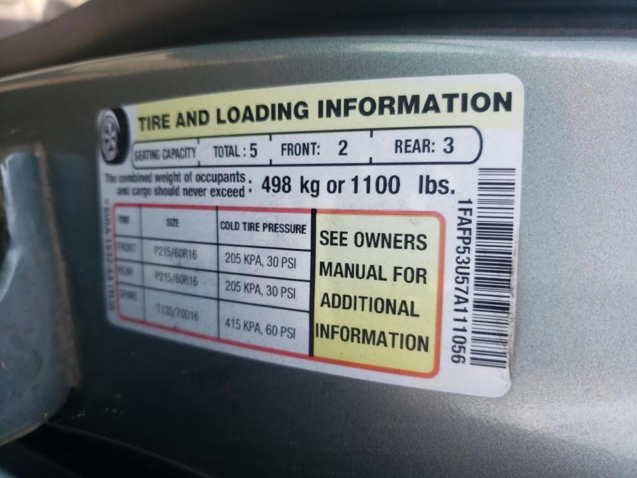Foto 10 de la subasta – 2007 FORD TAURUS SE con VIN 1FAFP53U57A111056