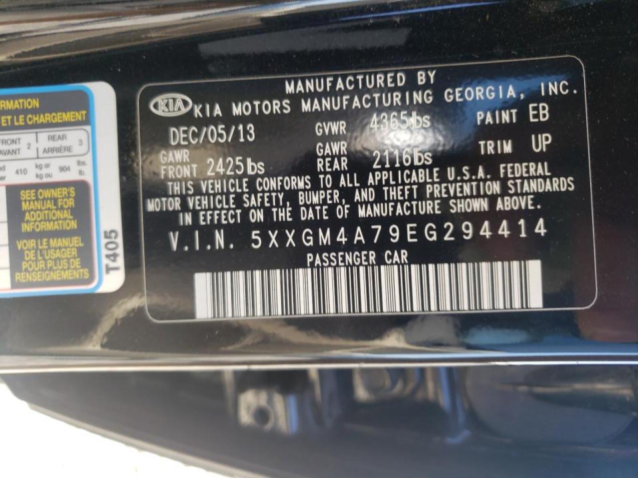 Photo 10 from auction – 2014 KIA OPTIMA LX with VIN 5XXGM4A79EG294414