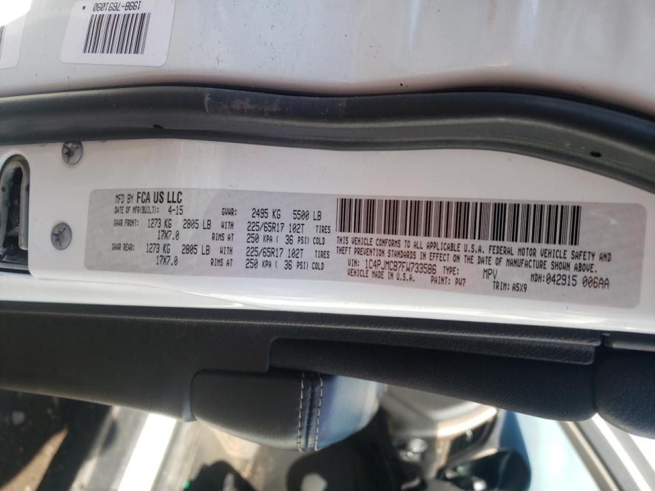 Photo 10 from auction – 2015 JEEP CHEROKEE L with VIN 1C4PJMCB7FW733586