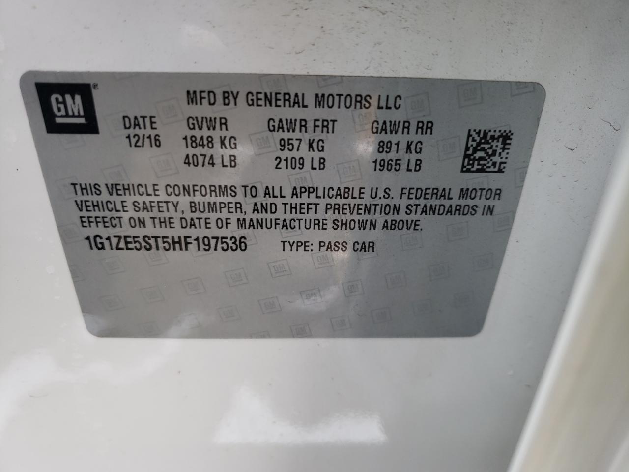 Photo 10 from auction – 2017 CHEVROLET MALIBU LT with VIN 1G1ZE5ST5HF197536