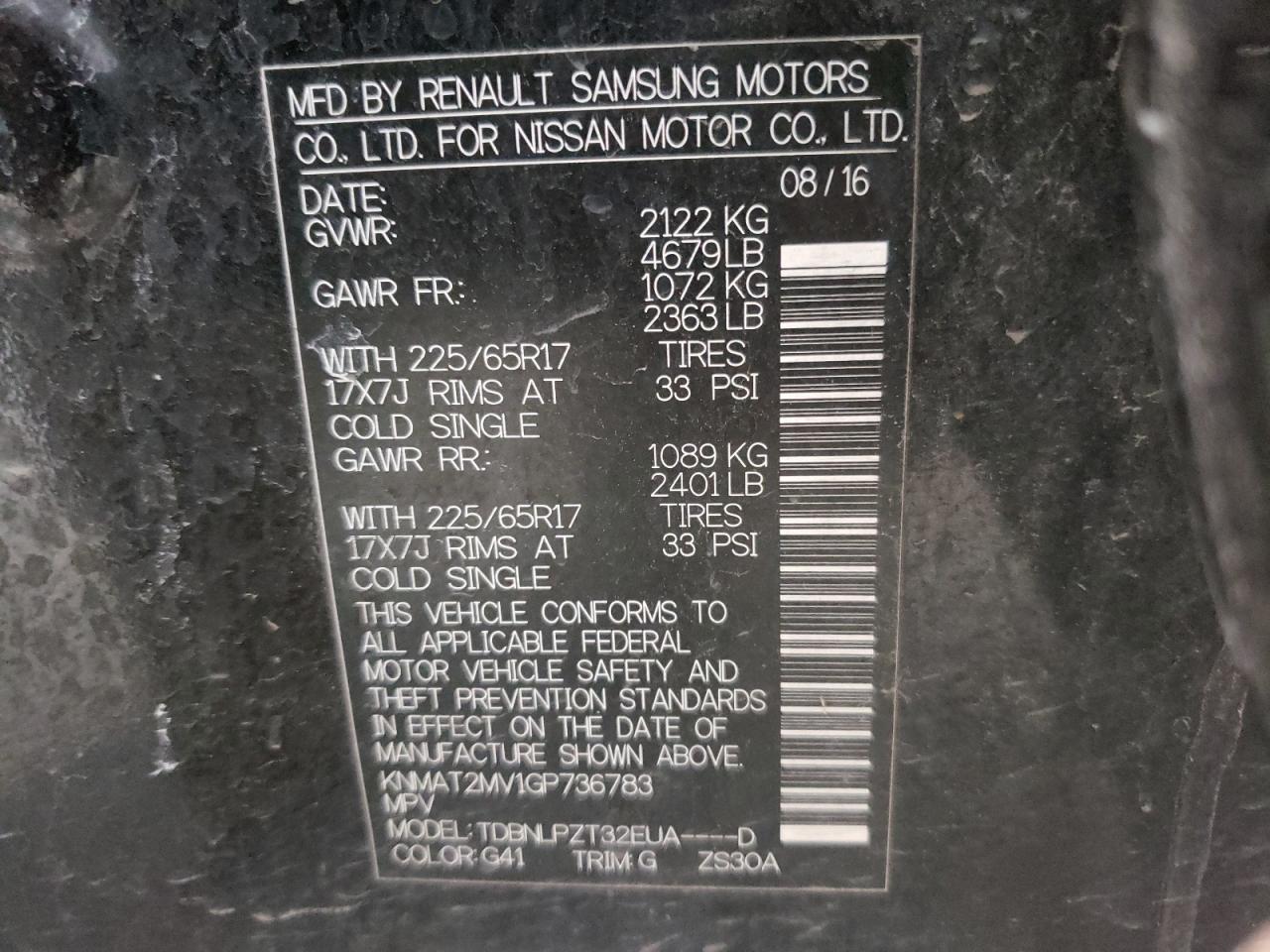 Photo 10 from auction – 2016 NISSAN ROGUE S with VIN KNMAT2MV1GP736783