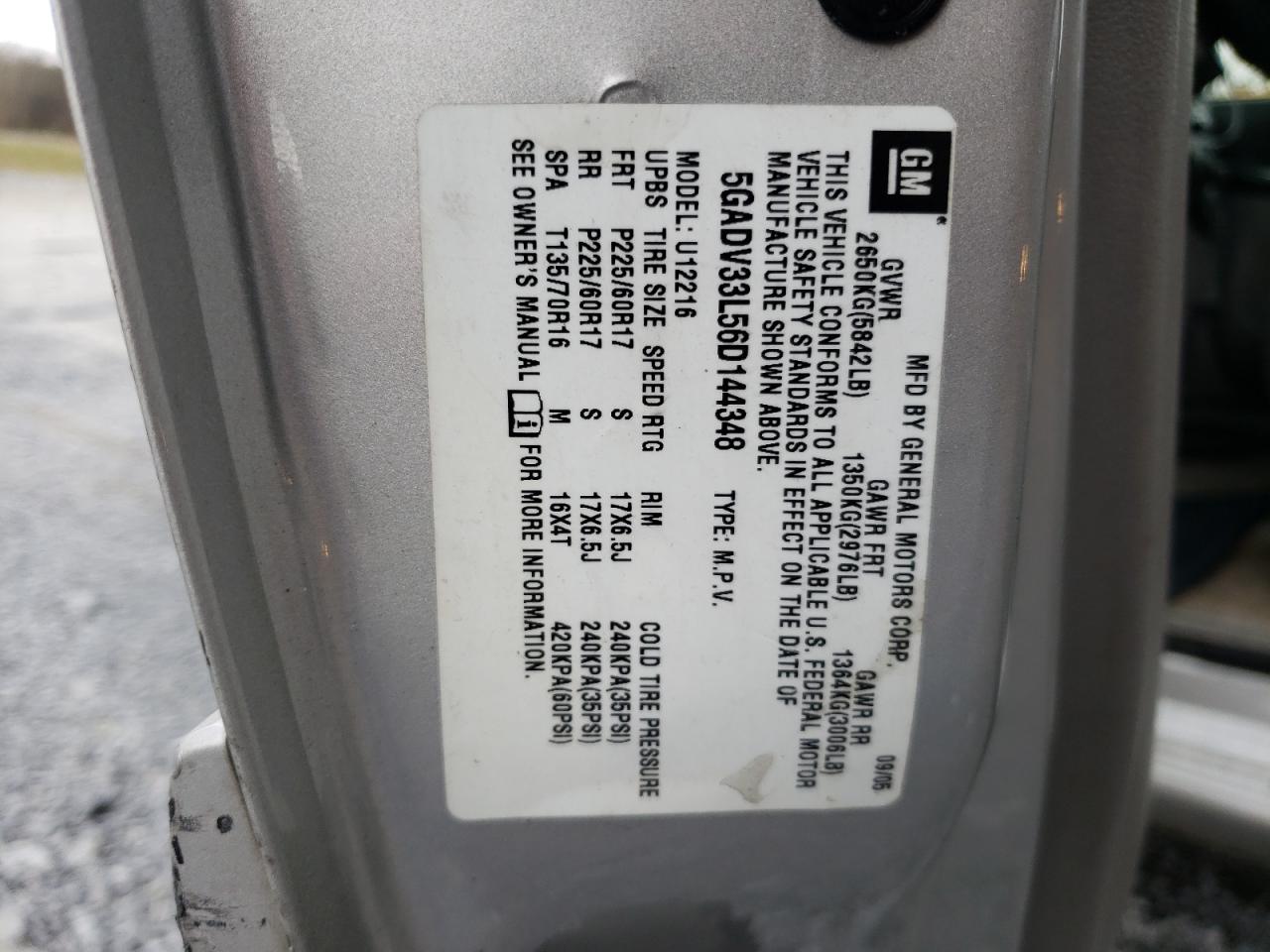 Фото 10 с аукциона – 2006 BUICK TERRAZA CX с VIN 5GADV33L56D144348
