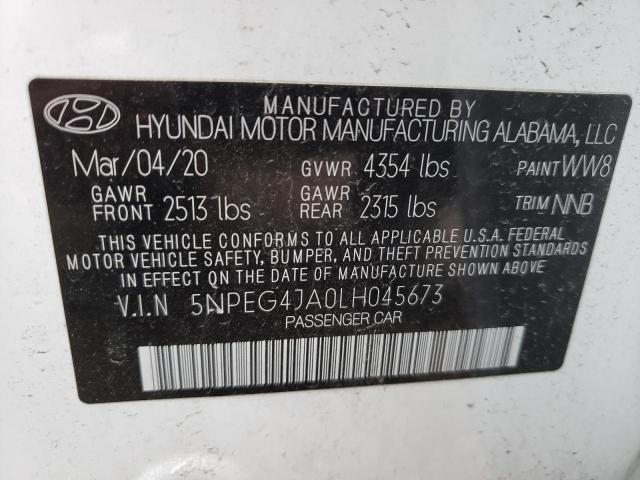 Photo 10 from auction – 2020 HYUNDAI SONATA SE with VIN 5NPEG4JA0LH045673