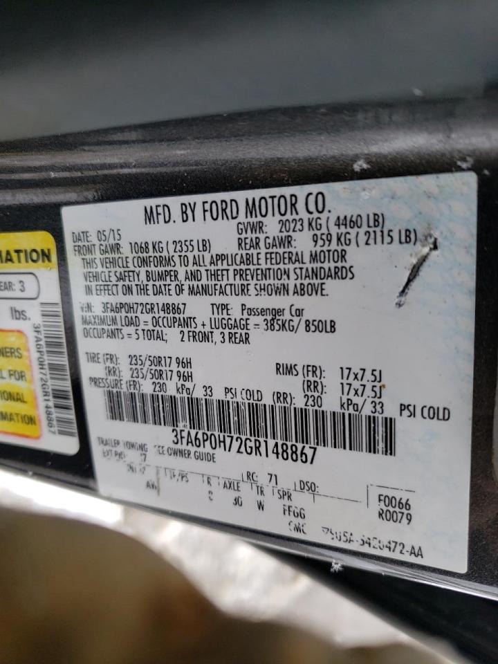 Photo 10 from auction – 2016 FORD FUSION SE with VIN 3FA6P0H72GR148867