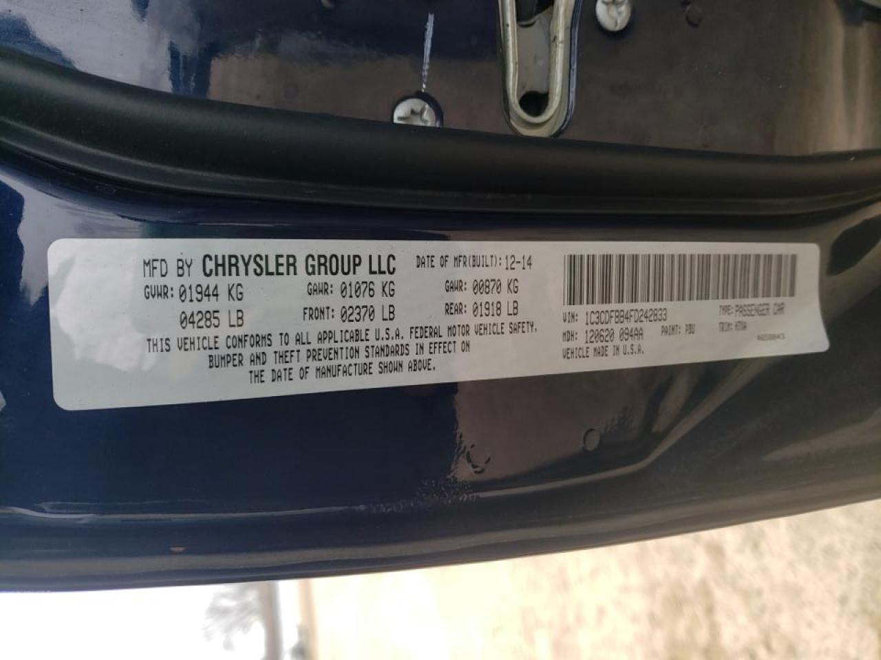 Photo 10 from auction – 2015 DODGE DART SXT with VIN 1C3CDFBB4FD242833