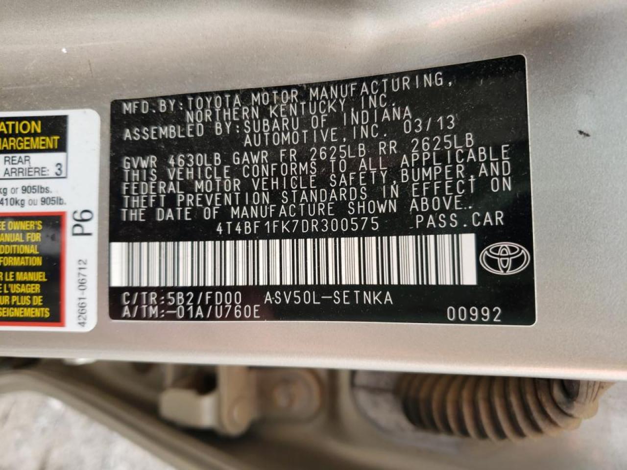 Photo 10 from auction – 2013 TOYOTA CAMRY L with VIN 4T4BF1FK7DR300575