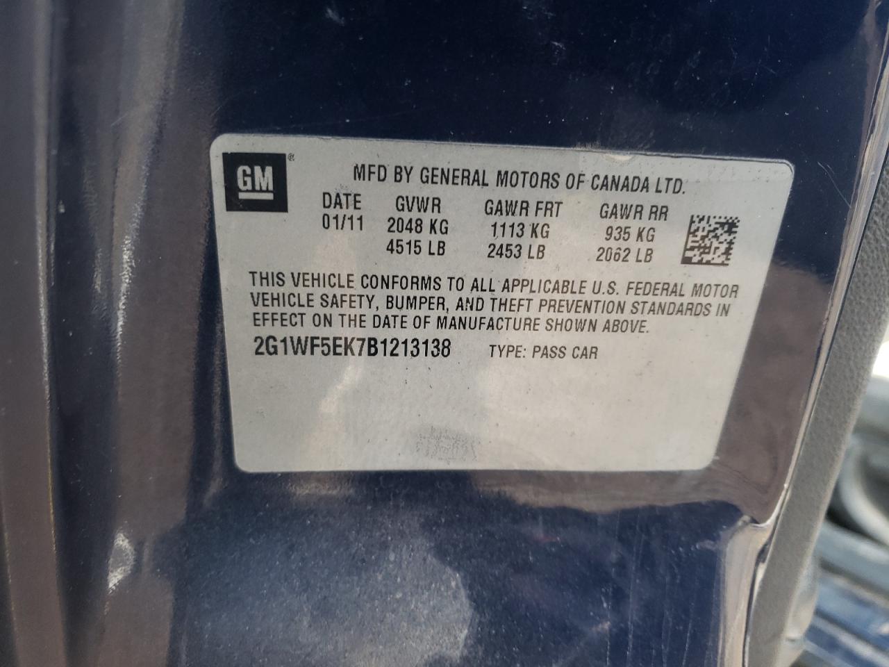 Photo 10 from auction – 2011 CHEVROLET IMPALA LS with VIN 2G1WF5EK7B1213138