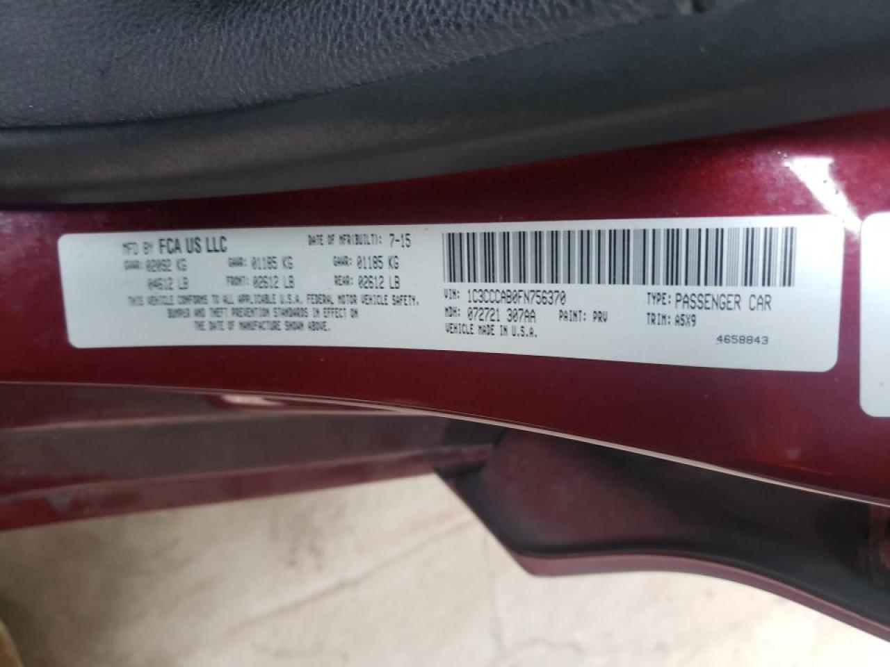 Photo 10 from auction – 2015 CHRYSLER 200 LIMITE with VIN 1C3CCCAB0FN756370