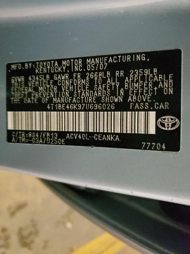 Photo 10 from auction – 2007 TOYOTA CAMRY CE with VIN 4T1BE46K97U696026