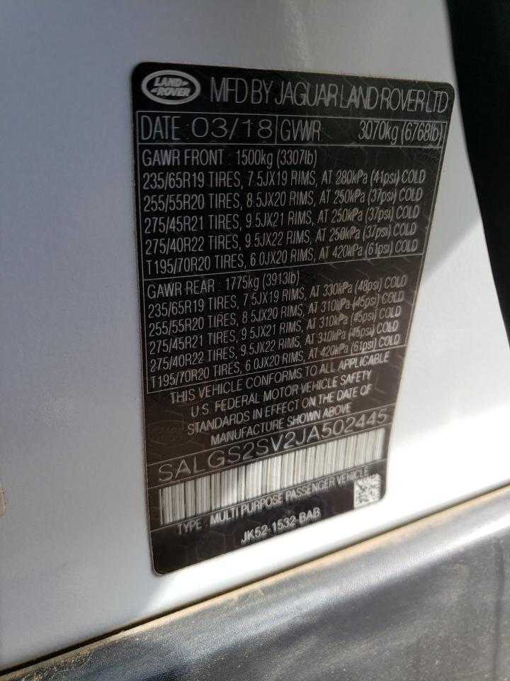 Photo 10 from auction – 2018 LAND ROVER RANGE ROVE with VIN SALGS2SV2JA502445
