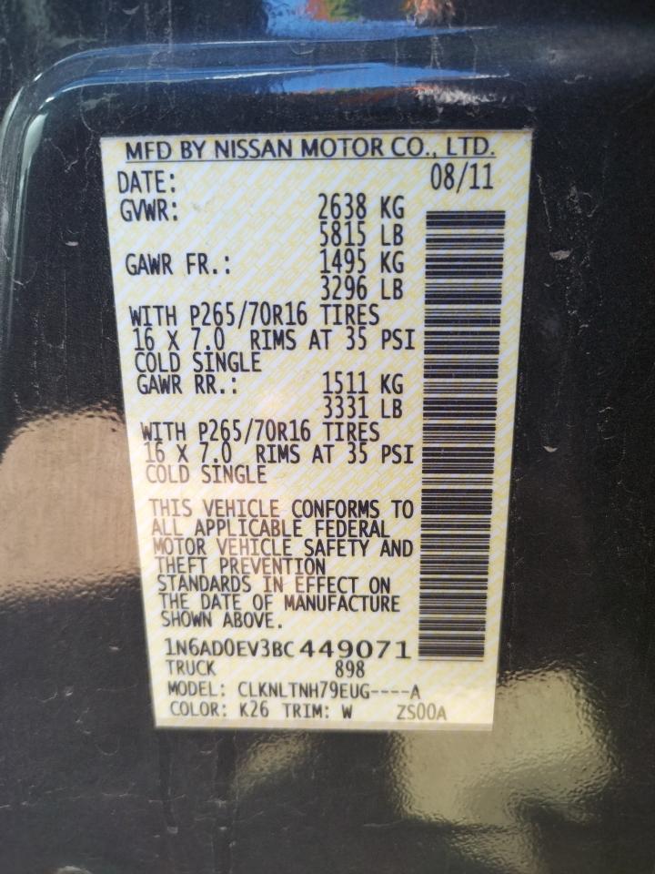 Photo 10 from auction – 2011 NISSAN FRONTIER S with VIN 1N6AD0EV3BC449071