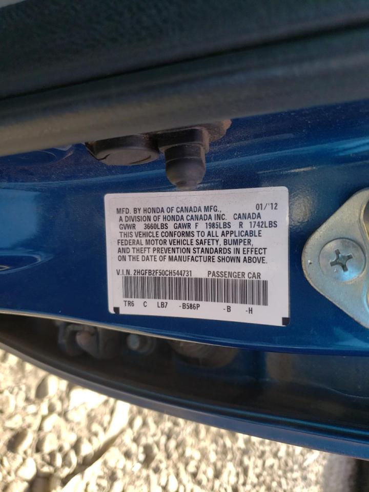 Photo 10 from auction – 2012 HONDA CIVIC LX with VIN 2HGFB2F50CH544731